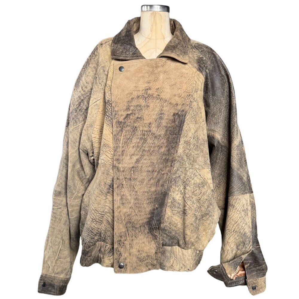 Vintage Andrew Marc Distressed Brown Leather Bomber Jacket Mens Size XL